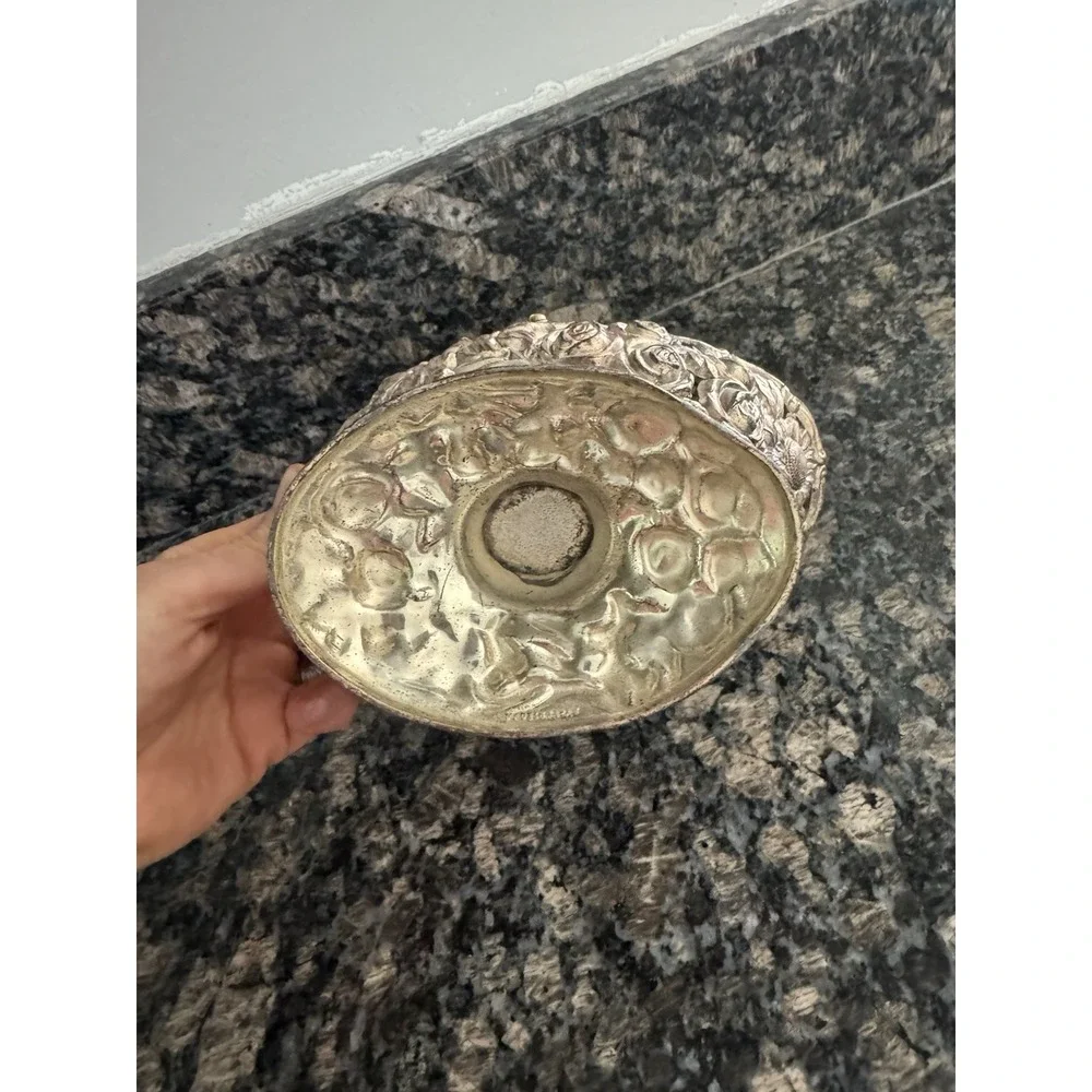 Antique Silver - Toned Metal Ornate Floral Basket/Candy Dish. Trinkets, Keys‎